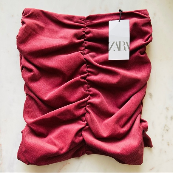 Zara marsala red draped ruched zip mini skirt saffron red - Picture 5 of 12